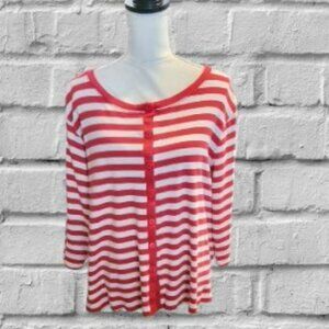 White Stag Red and White Stripe Long Sleeve Casual Button-Down Sweater Size XL…